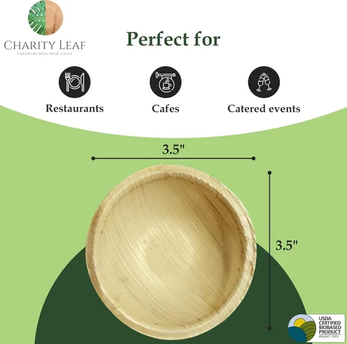 Miniatura 3 de Charity Leaf Mini tazón redondo de hoja de palma desechable de 3.5 pulgadas (25 piezas) Como bambú Todo natural y biodegradable Tablas