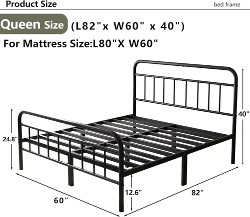 Miniatura 2 de Base de cama de metal de 14 pulgadas, marco de cama tamaño Queen con espacio de almacenamiento, base de colchón resistente y resistente, fácil