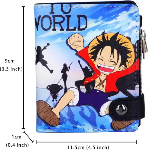 Miniatura 2 de Cartera corta de piel sintética de viaje con bolsillo para monedas con cremallera, Luffy B, Casual