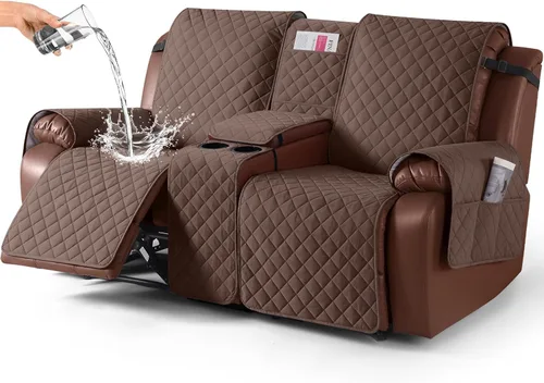 Miniatura 9 de KinCam Funda 100% Impermeable para Loveseat Reclinable con Consola, Fundas Antideslizantes para Sofá Reclinable de 2 Asientos, Funda para Sofá