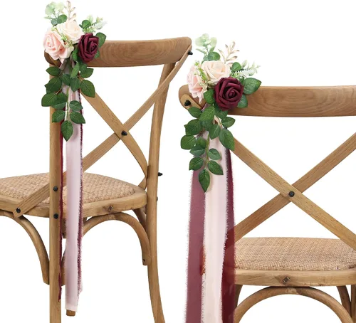 Decoraciones de pasillo de boda para ceremonia de boda, juego de 10 flores de banco para decoración de sillas de iglesia, decoración de fiesta con