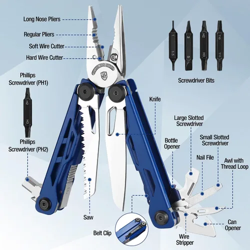 Miniatura 3 de WORKPRO Mutitool 24 en 1, alicates multiherramienta de acero inoxidable con navaja de bolsillo y destornilladores, multiherramienta EDC