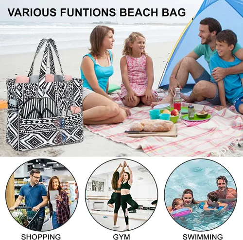 Miniatura 6 de Bolsa de playa y piscina para mujer, grande, bolsa de gimnasio con compartimento húmedo para viajes, impermeable