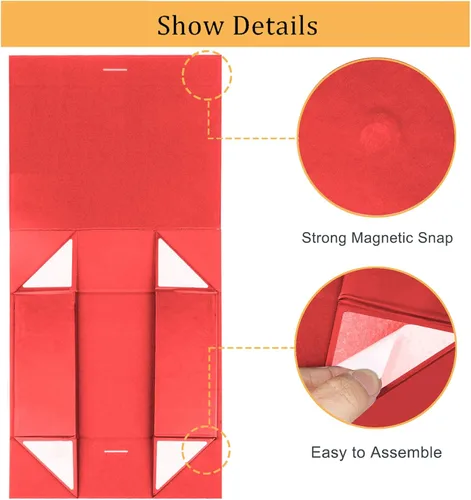 Miniatura 4 de DaiUni Caja de regalo magnética roja de 10.5" X7.5" X3.1" con tapa y cinta para regalos Rojo