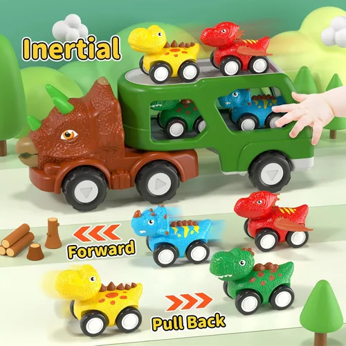 Miniatura 6 de newcrave Coche de dinosaurio 5 en 1 para niños pequeños, juguete para niños de 1, 2, 3, 4, 5 años, camión de dinosaurios para niños pequeños de 1-3