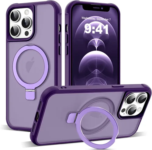 Miniatura 188 de SKYLMW – Funda compatible con iPhone 12 Pro Max y iPhone 13 Pro Max con soporte magnético invisible tipo anillo, fundas translúcidas para teléfonos