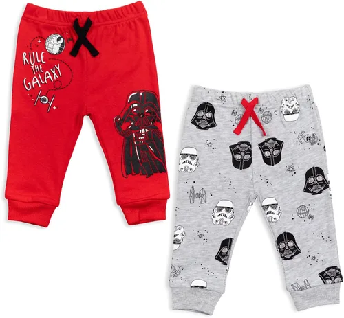 STAR WARS Darth Vader Stormtrooper C-3PO Chewbacca R2-D2 Baby Yoda Paquete de 2 pantalones deportivos para recién nacidos a bebés, Plateado