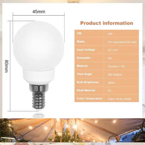 Miniatura 2 de Bombilla LED de 3000 K, luz blanca cálida para candelabro E12, bombillas de 110 V 3 W G14/G45, bombillas pequeñas 25 W equivalente a 260 lúmenes
