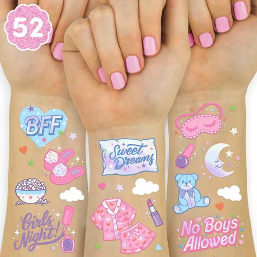 xo, Fetti Tatuajes temporales de fiesta rosa para niñas – 52 estilos | Suministros de fiesta de cumpleaños rosa, recuerdos de bolsa de regalos de