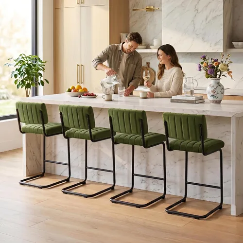 Miniatura 17 de Flouki Juego de 2 taburetes de bar de 24 pulgadas, taburetes de bar voladizos de altura de encimera, sillas de mostrador modernas tapizadas de Verde