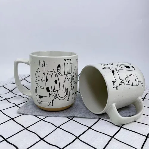Miniatura 7 de Taza de cerámica con gatos de dibujos animados en blanco y gris con asa, taza de café de 550ml/18.6oz. Linda, divertida y novedosa taza vintage