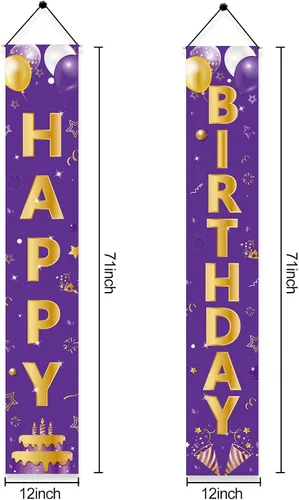 Miniatura 2 de Cartel de feliz cumpleaños dorado morado para puerta, letrero de feliz cumpleaños, suministros de fiesta para niñas y mujeres, 16, 21, 30, 40, 50