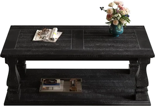 Miniatura 6 de JIVOIT Mesa de centro de granja con estante de almacenamiento, mesa auxiliar rectangular de 47.24 pulgadas de largo con parte superior de tablones