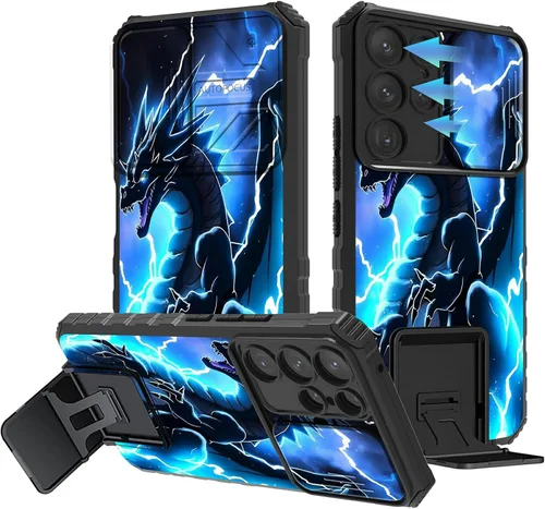Miniatura 422 de Funda para Samsung Galaxy S22 Ultra 5G, Galaxy S22 Ultra con cubierta de cámara deslizante, funda resistente de doble capa con función atril Black