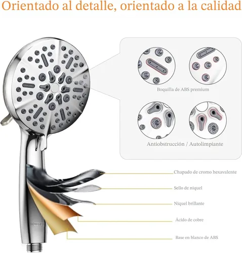 Miniatura 6 de Cabezal de ducha de mano de alta presión, cobertura de cuerpo completo, potente cabezal con manguera de 60 pulgadas de largo y soporte con junta