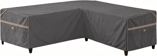 Funda impermeable para sofá modular en forma de V para exteriores, resistente a los rayos UV, para muebles de patio de 5 plazas, 85 pulgadas de Gris