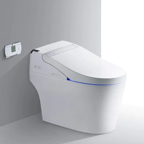 WOODBRIDGE B0960S - Inodoro de descarga automática, apertura y cierre automáticos, inodoro de descarga única de 1.28 GPF con asiento inteligente y