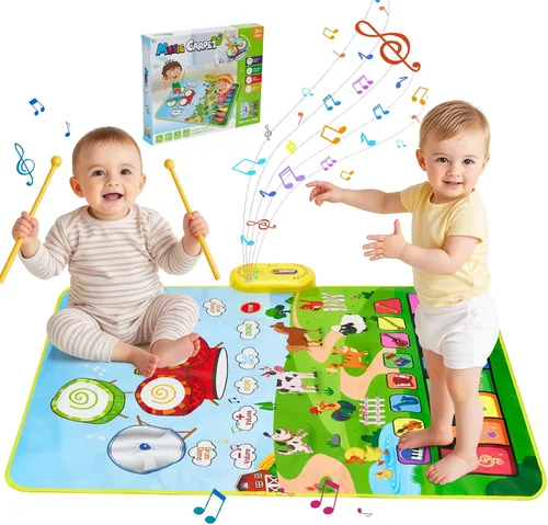 Miniatura 11 de Tapete de juego musical para bebé, educativa temprana 3 en 1, piano tambor de animal Touch de 31.5 x 19.6 pulgadas, manta de juego Montessori