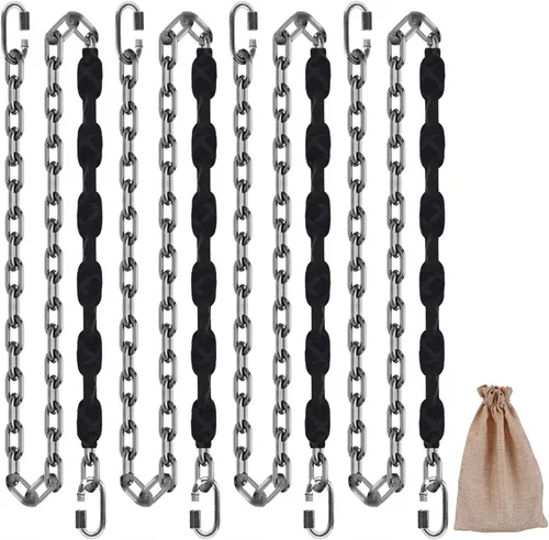4 cadenas de acero inoxidable (negro de 84 pulgadas), accesorios de columpio resistentes, 4 hebillas de conexión rápida, hamacas para columpios de
