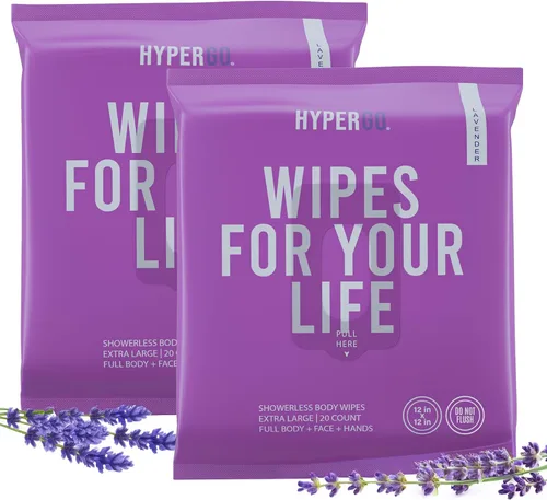 HyperGo Toallitas corporales XL para mujeres y hombres – Toallitas limpiadoras de cuerpo completo sin enjuague de 12 x 12 pulgadas, paquete de 2 a