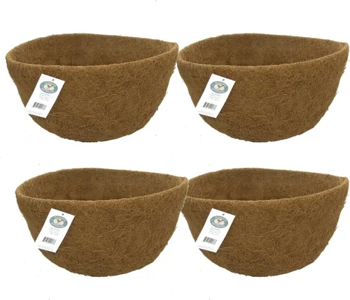 Forro redondo de fibra de coco moldeada de 17 x 10 pulgadas para maceta colgante – 4 unidades