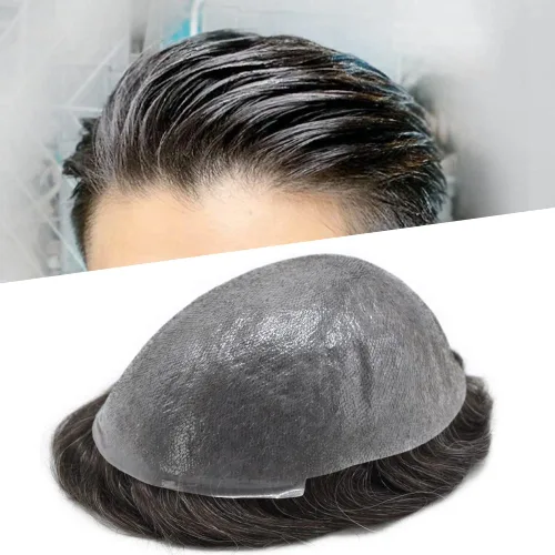 Miniatura 41 de Tupé para hombre, extensiones de cabello humano Remy para hombre, piel fina, 0.002 in, sistema de reemplazo de cabello con bucle en V para hombres