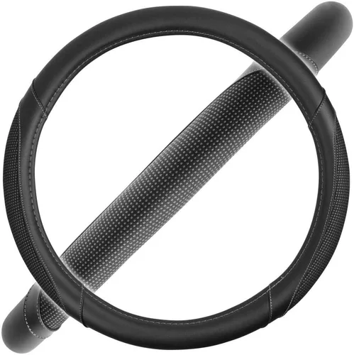 Miniatura 6 de Motor Trend GripDrive - Funda de cuero negro sintético para volante de automóvil, camión, camioneta, SUV, tamaño pequeño de 14 pulgadas, funda