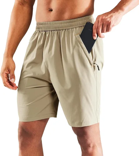 Miniatura 7 de MIER - Pantalones cortos de correr para hombre, de secado rápido, con bolsillo con cremallera, cintura elástica, pantalones cortos atléticos