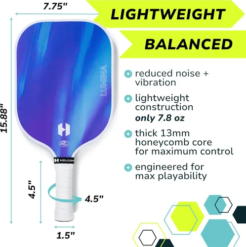 Miniatura 4 de Helium Paletas de pickleball de fibra de carbono profesionales - Certificado USAPA - Textura de alto giro, núcleo de panal ligero Lumina