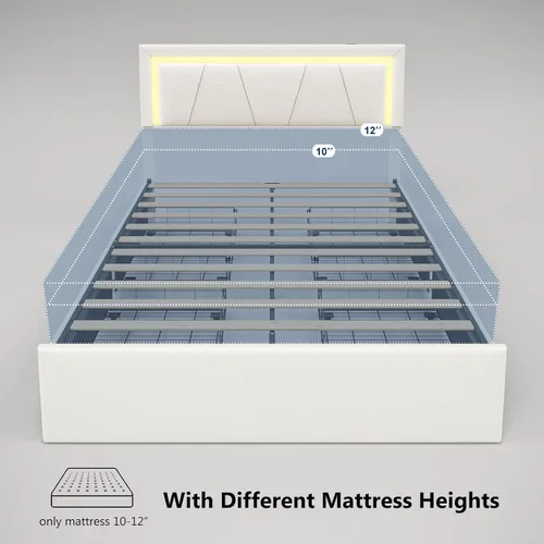 Miniatura 4 de Base de cama Queen con cabecera ajustable, plataforma tapizada con luces LED RGB, 4 cajones de almacenamiento y estación de carga (1 USB 1 tipo C)
