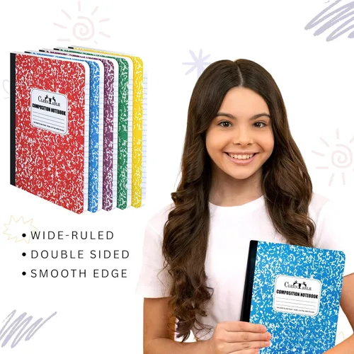 Miniatura 7 de CLEENTABLE Cuaderno de composición de 5 unidades, papel de rayas anchas, cuadernos con cubierta de mármol para la escuela, 9.75 x 7.5 pulgadas, 100