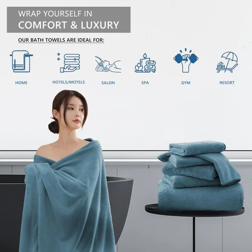 Miniatura 5 de Sábana de Baño Extra Grande de 4 Piezas (35"x70") - Sábana de Baño Ultra Suave de Tamaño Grande, Juego de Sábanas de Baño para Hotel de Baño, Azul