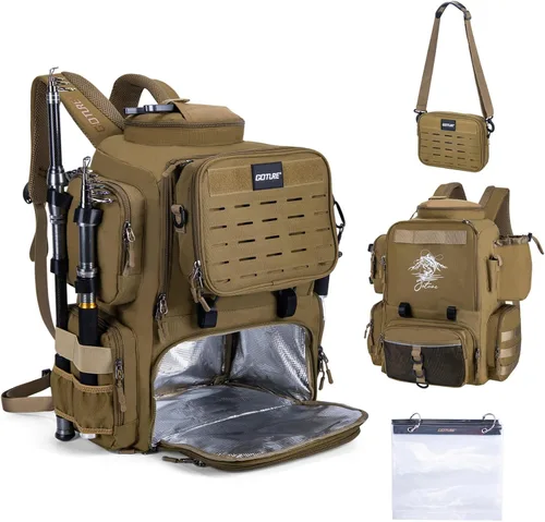 Miniatura 10 de Mochila de pesca Goture, mochila de equipo de pesca resistente al agua de 900D con soportes para cañas, bolsa de equipo de pesca de gran Rosa