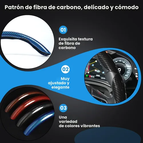 Miniatura 3 de Hiseanllo Juego de 3 fundas de volante de fibra de carbono, antideslizantes, resistentes a los rayones, ajuste universal para volantes de 14 a 16