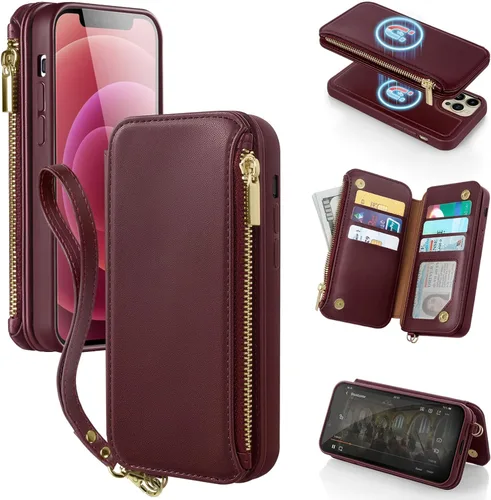 Miniatura 9 de Antsturdy Funda tipo cartera desmontable 2 en 1 para iPhone 14 Pro Max con MagSafe, bloqueo RFID, magnética, carga inalámbrica, funda de piel