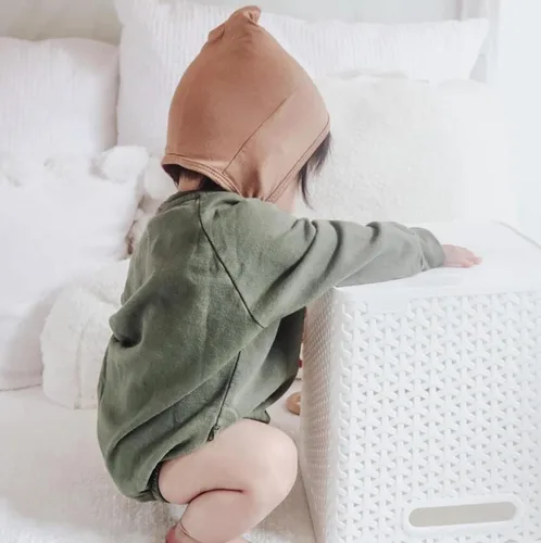 Miniatura 3 de AEEMCEM Baby Boy Girl Solid Sweatshirt Romper Crewneck Pullover Bodysuit Oversized Sweater Romper Long Sleeve Shirts Outfit