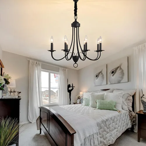 Miniatura 2 de Candelabro de granja negro de 6 luces, estilo rústico de luz industrial moderna, lámpara colgante para comedor, mesa de cocina, sala de estar