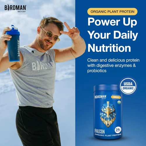 Miniatura 2 de BIRDMAN Falcon - Proteína en polvo orgánica vegana sabor vainilla, 24g de proteína, sin azúcar, probióticos, baja en carbohidratos, apta para keto