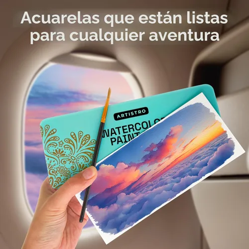 Miniatura 5 de ARTISTRO Juego de pintura de acuarela de 50 colores, kit de arte de pintura portátil con paleta y bolígrafos de pincel, juego de acuarela de viaje