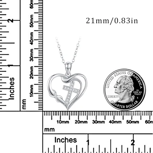 Miniatura 2 de CUOKA MIRACLE Collar de cruz con dije de corazón infinito, collar de plata de ley 925 con cadena delicada, joyería de 18 pulgadas, regalo de Navidad