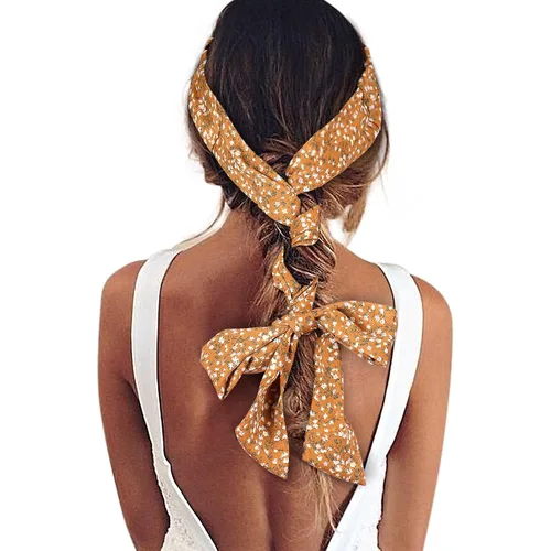 Miniatura 2 de AWAYTR Diademas de gasa con trenzado largo para mujer - 3 unidades, envolturas cruzadas para cabello grueso (Negro+Beige+Jaque)
