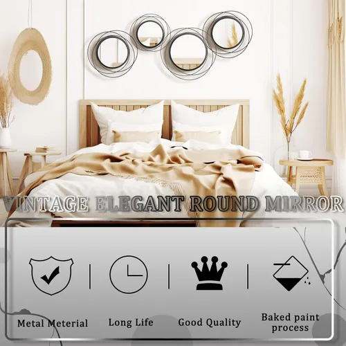 Miniatura 4 de Hicarer 4 piezas de espejo circular redondo decorativo moderno anillo de arte de pared espejo de metal montado en la pared para dormitorio, sala