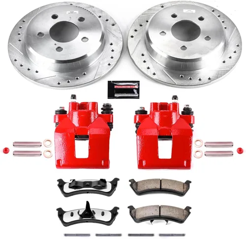Miniatura 2 de PowerStop Kit de freno y pinza trasera para Ford Explorer 1995-01 Explorer Sport 2001-02 Ranger 1998-02 - Rotores de disco perforados y ranurados