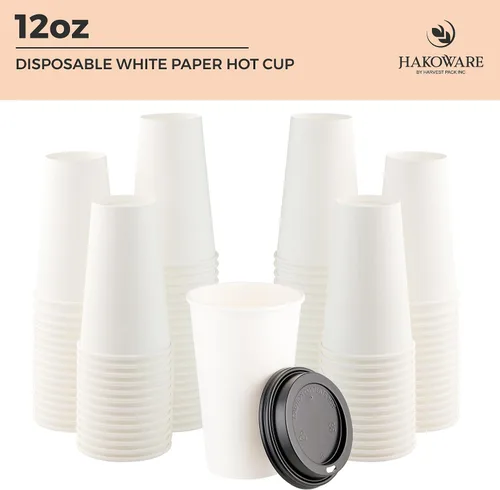 Miniatura 6 de [1000 unidades] Paquete de cosecha de 16 onzas vasos de papel desechables de una sola pared blanca – bebidas calientes agua, café, té, cacao, café