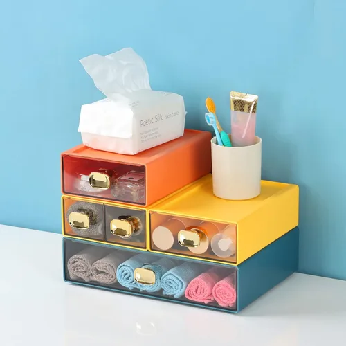 Miniatura 2 de Amplios cajones de escritorio, organizador de escritorio apilable, caja de almacenamiento de plástico para oficina, escuela y suministros para el 4