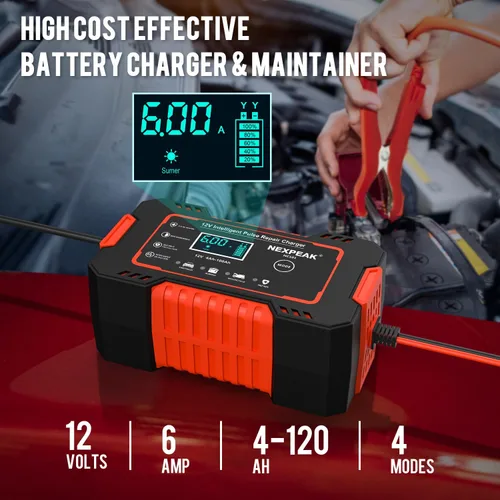 Miniatura 8 de NEXPEAK NC101 Cargador de batería para auto, cargador de batería inteligente de goteo 12V 6A, mantenedor de batería automotriz, desulfatador