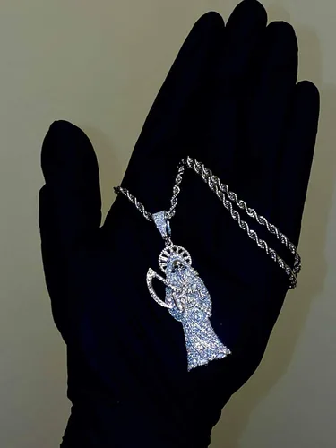 Miniatura 5 de Shop-iGold Colgante de plata de ley 925 con colgante de Papá Noel en forma de hielo de acero inoxidable de 0.079in, joyería para hombre, colgante