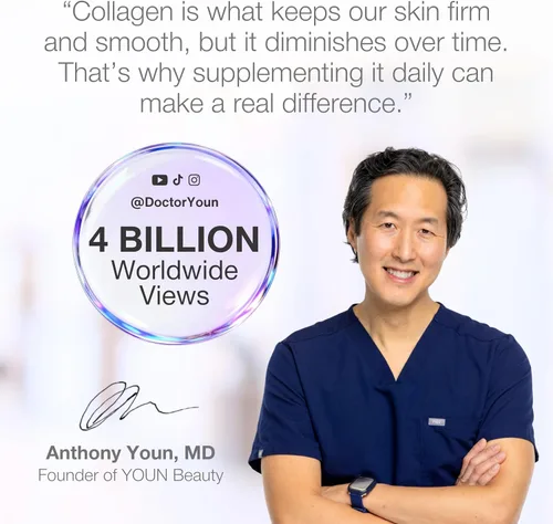 Miniatura 5 de YOUN Beauty Polvo de colágeno suplementario por el cirujano plástico holístico, Dr. Anthony Youn, 30 porciones (sin sabor), péptidos multicolágeno