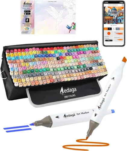 YHC Marcadores de alcohol de 280 colores para artistas, aplicación gratuita para colorear, marcadores a base de alcohol de doble punta para dibujar,