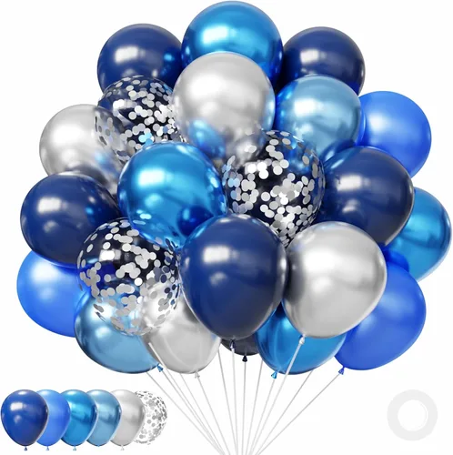 Miniatura 22 de Globos negros y metálicos plateados, 50 piezas de globos negros y plateados de 12 pulgadas, globos para fiestas para cumpleaños, graduación, Año